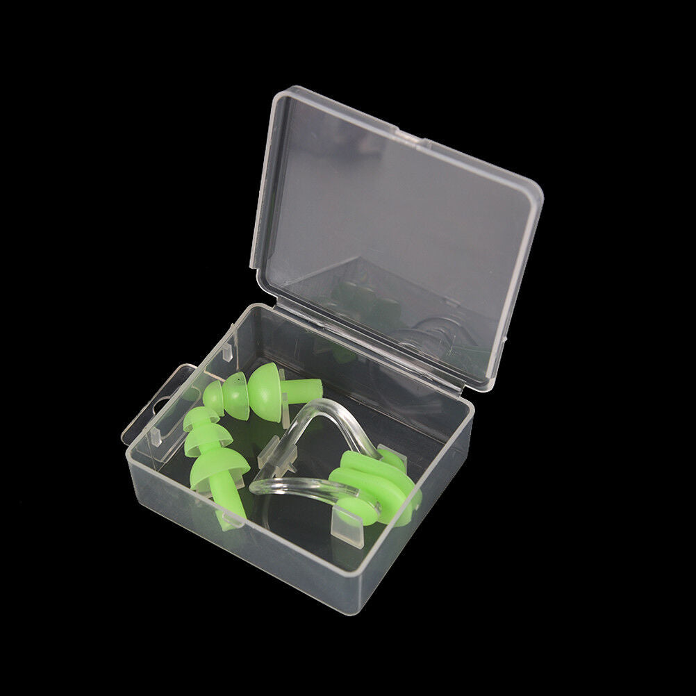 Green Waterproof Soft Silicone Swimming Set Nose Clip + Ear Plug Kits B_DD