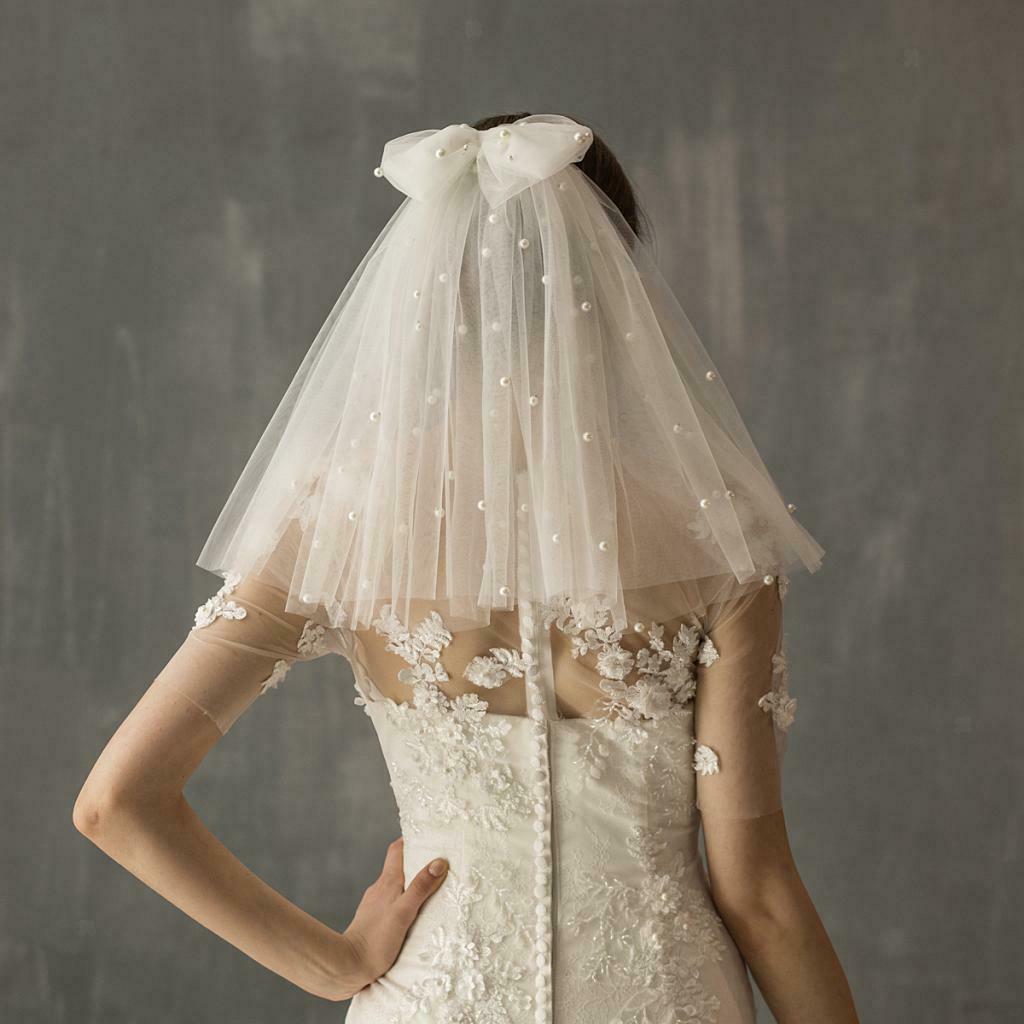 Wedding Veil Comb Bridal Cathedral Veil with Pearls - 2 Tier Drop Veil Wedding