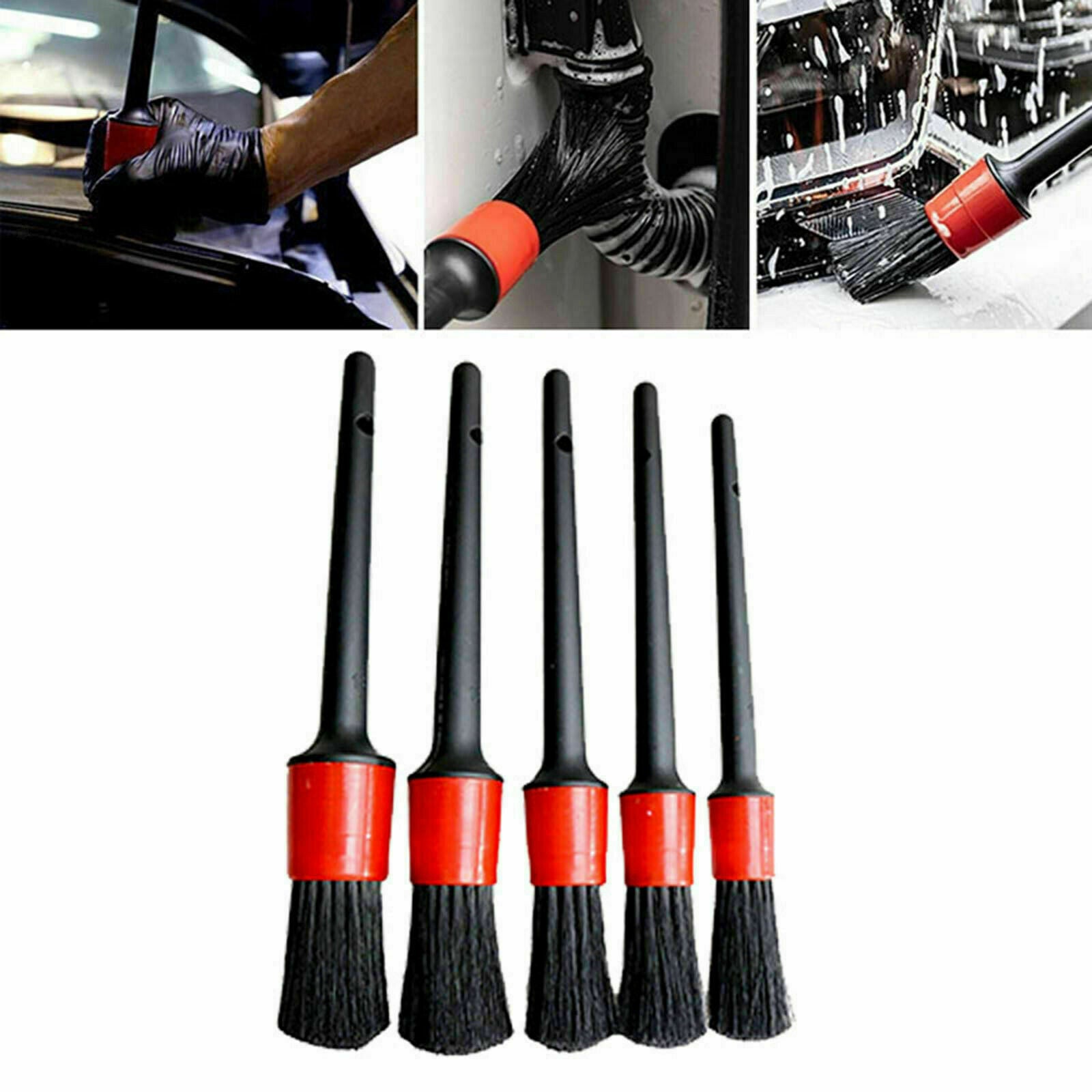 5Pcs/Set Black Car Auto Detailing Brushes Interior & Exterior Cleaning Brush Set