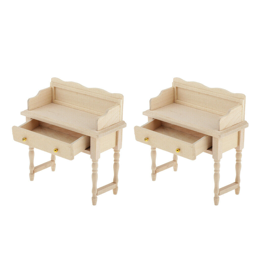 2 Packs 1:12 Wooden Writing Desk Table Dressing Table for Furniture Kits