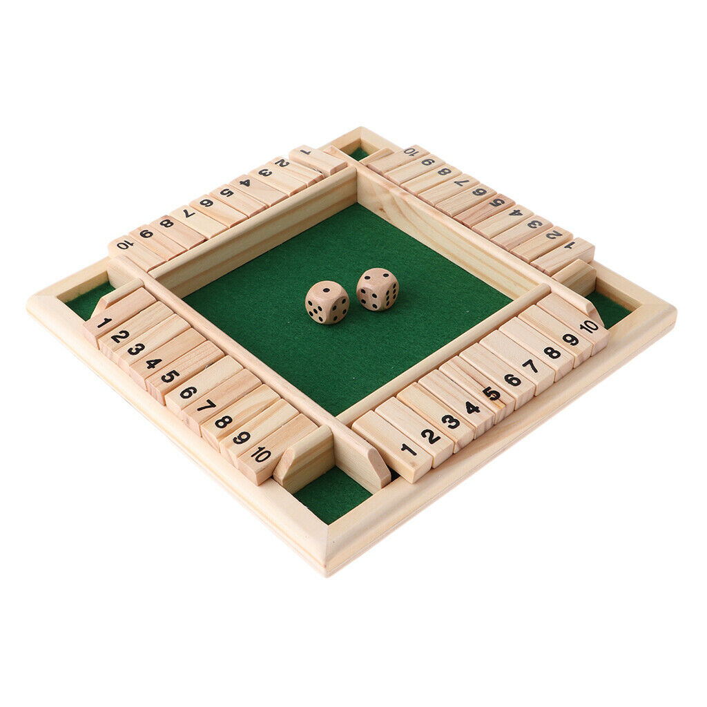 Traditional Wood 4-Sided 1-10 Numbers Shut the Box Dice Board for Party Toys