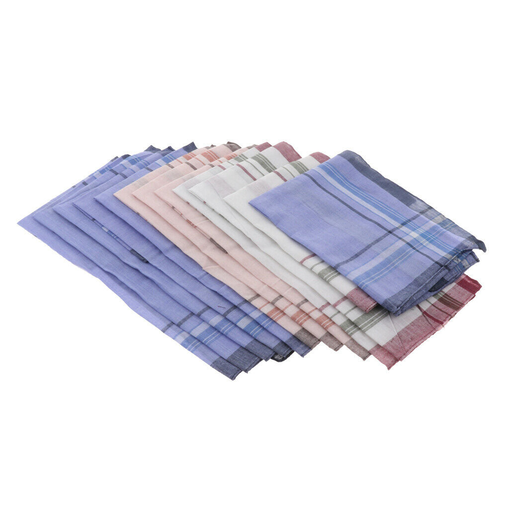 12x Male Mixed Soft Handkerchiefs Plaid Hankies Party Pocket Square Gift Set