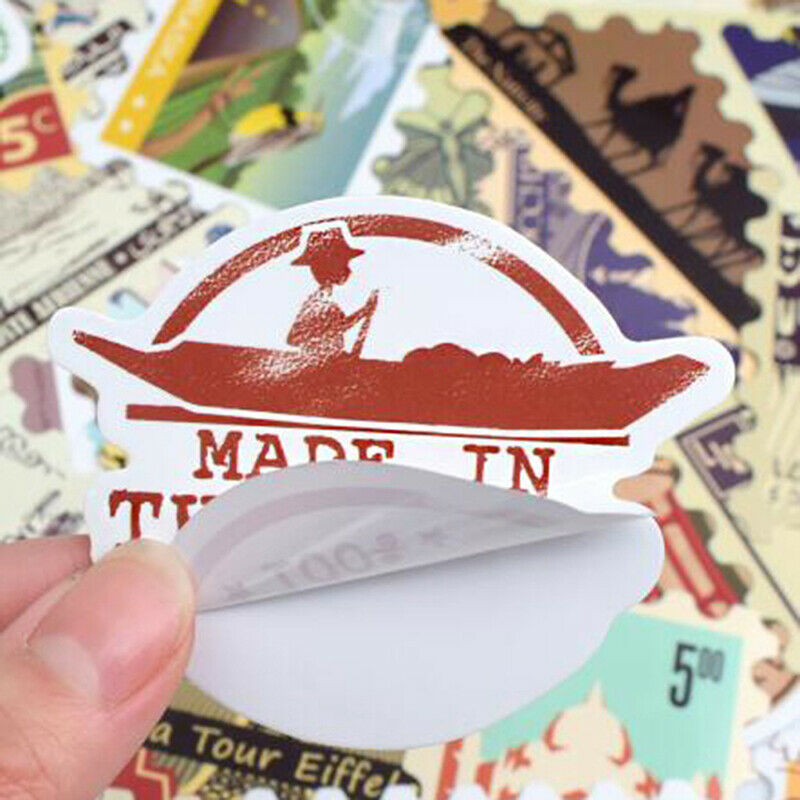 50x Retro Stamp Stickers Skateboard Laptop Luggage Guitar Motorcycle Deca.l8