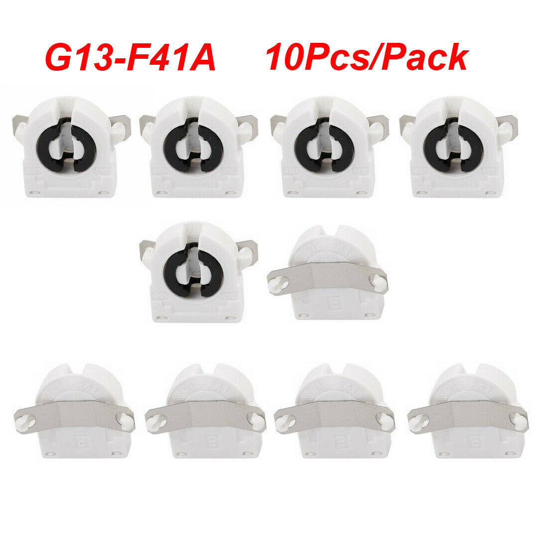 10Pcs AC500V 2A G13-F41A T8 Light Socket G13 Base Fluorescent Lamp Holder White
