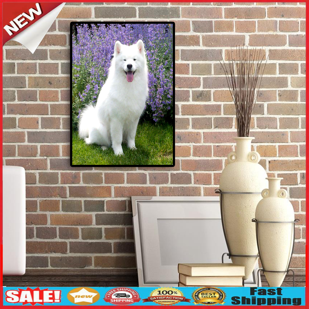White Dog Full Round Drill 5D Diamond Painting Embroidery Kit Cross Stitch @