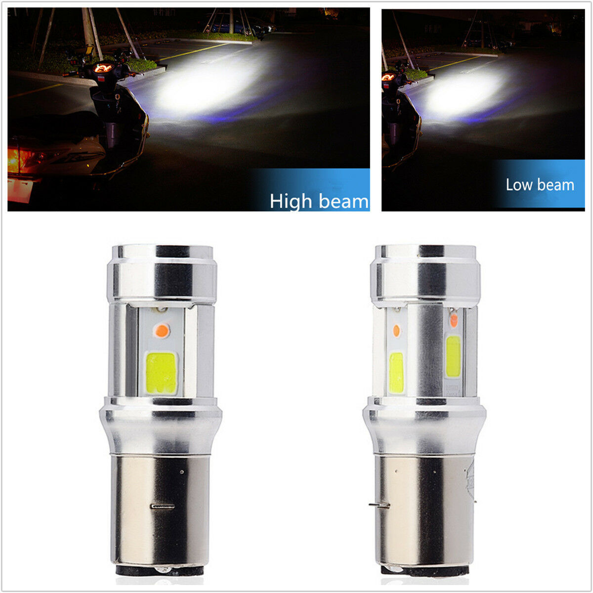 Motorcycle Headlight Bulbs BA20D Dual Colors LED COB Hi/Lo Lamp 6000 K Fog Light