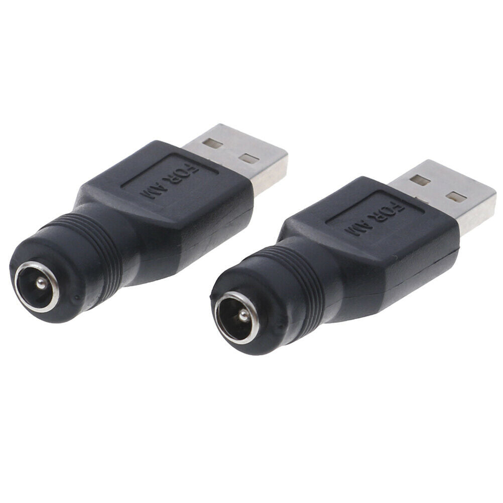 2Pcs USB female to 5.5mm x 2.1mm female DC power converter charger adapter