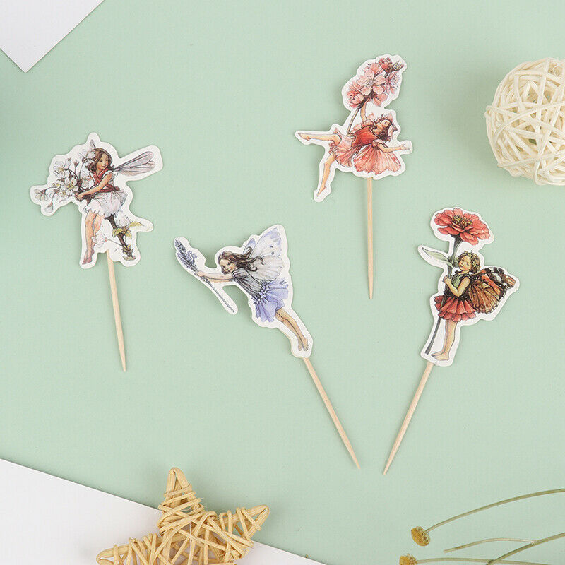 24Pcs Flower Fairy Girls Party Cupcake Cake Toppers Picks Birthday Party Decor