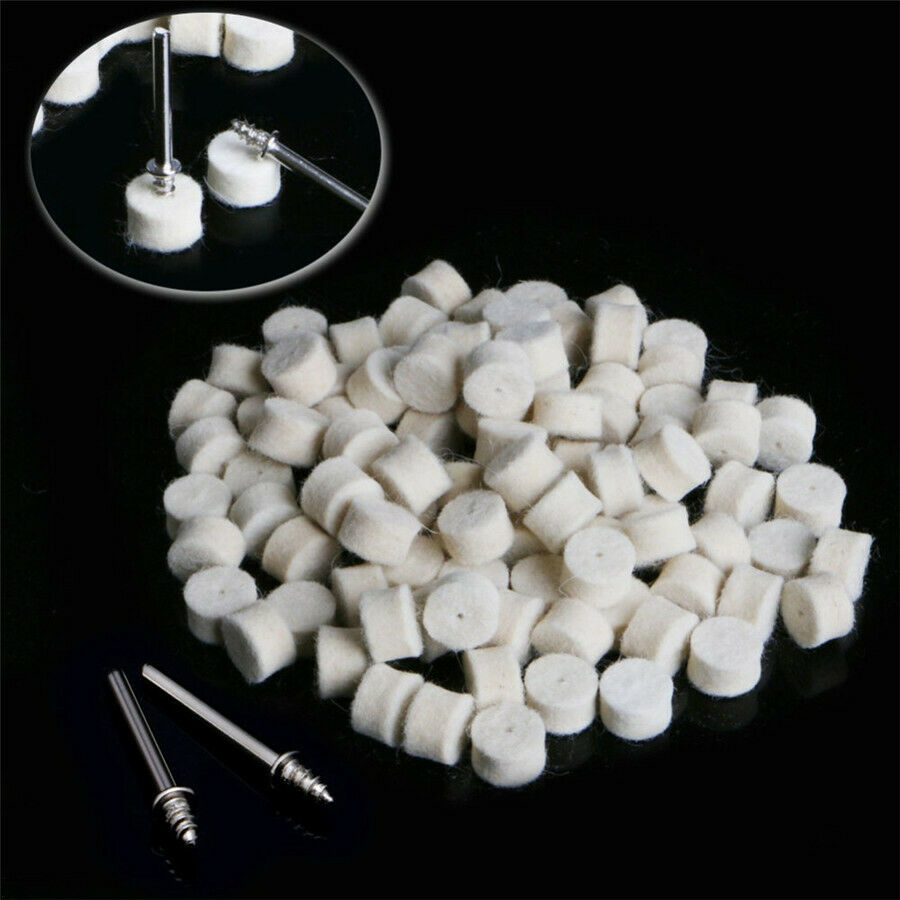 100 Pcs Wool Polishing Wheel +2 Clamp Shanks for Wood/Nuclear Carving/Jade/Ivory