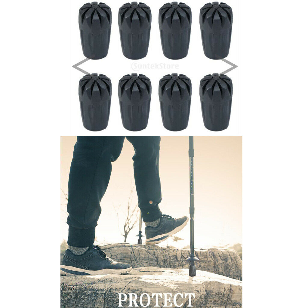 8x Trekking Stick Tips Anti-skid Mountaineering Walking Pole   Cover Black