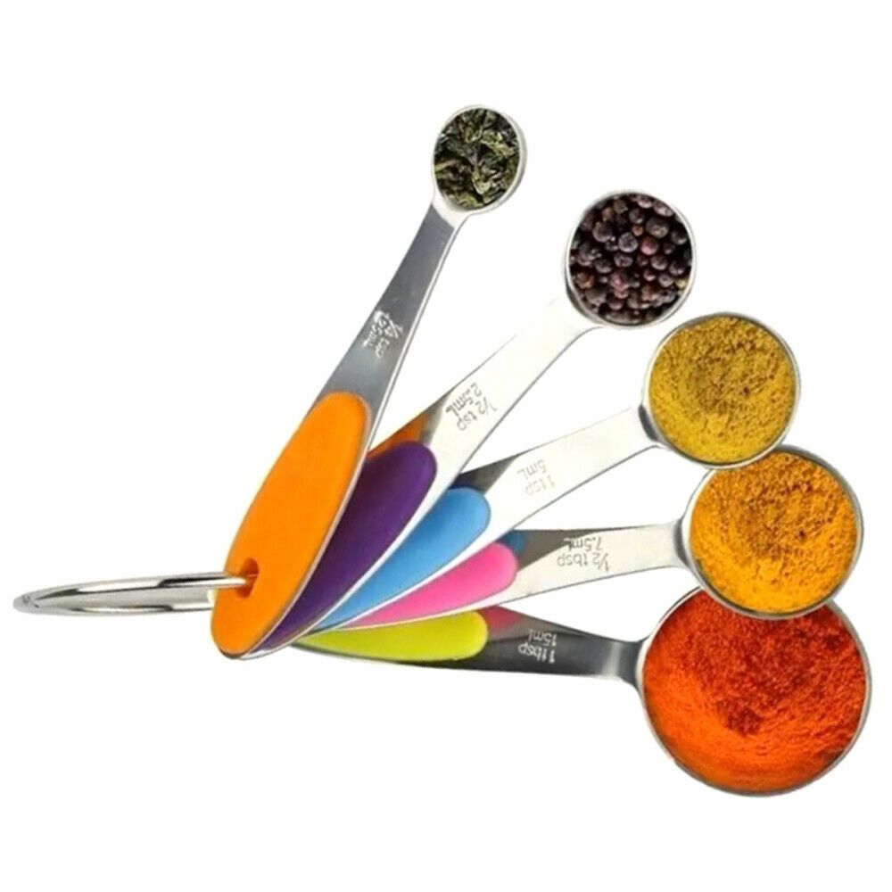 5Pcs Stainless Steel Measuring Cups Measuring Spoons Set Baking Teaspoon Kitchen