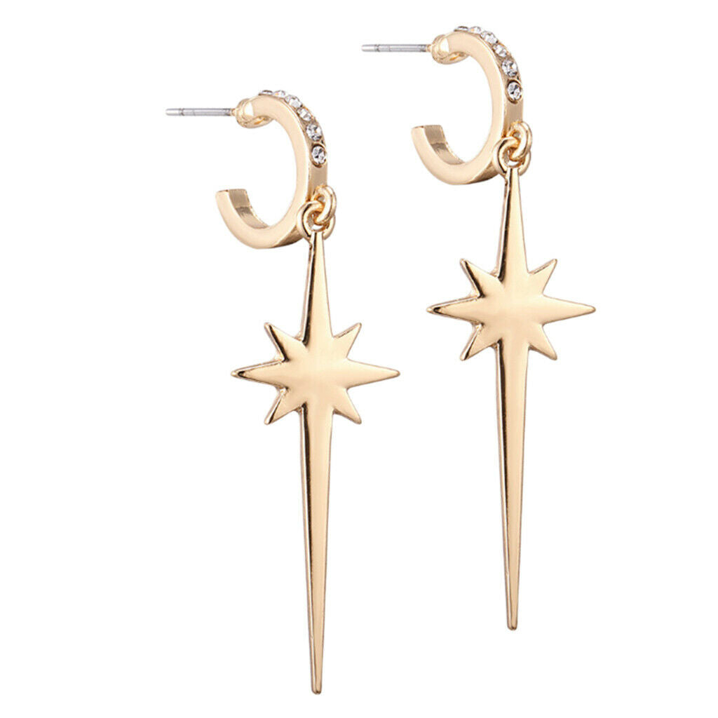 2x Crystals Stud Earrings Simple Dangle Earrings Golden Ear Studs Jewelry
