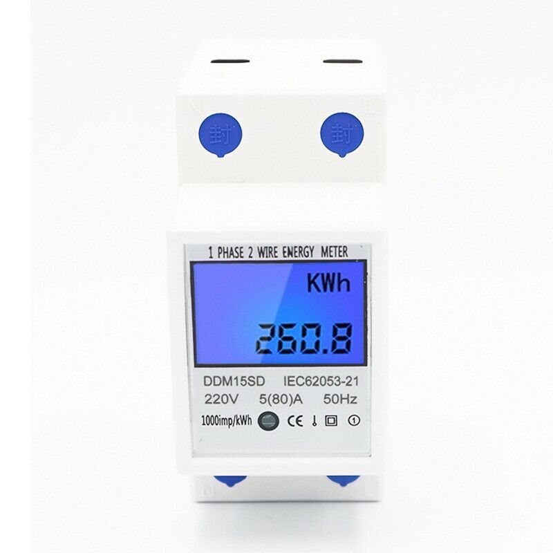 DIN-Rail Energy Meter 5-80A DDM15SD LCD Backlight Digital Display Single PhaseG1