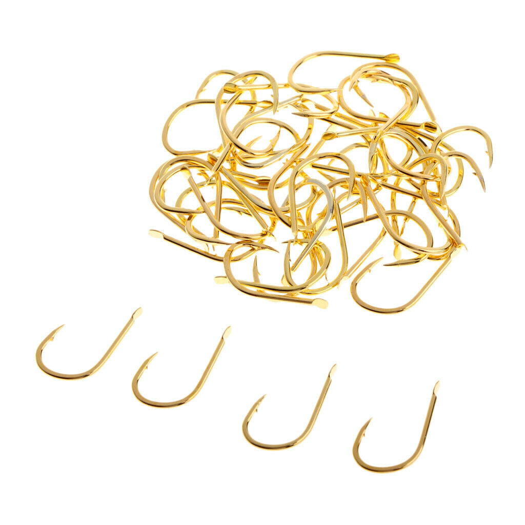 Golden Strong Carbon Steel Sharp Bend Fishing Hooks with Barbs 13mm x  5.5mm