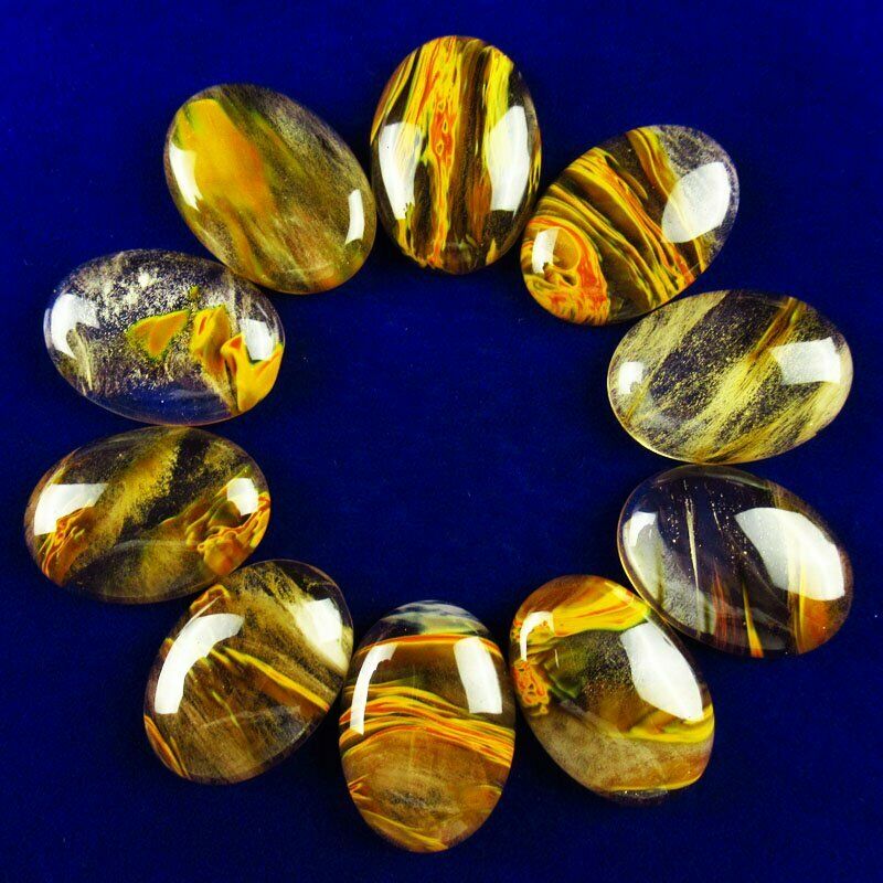 8pcs 30g Yellow Volcano Cherry Quartz 25x18x6mm Oval Cab Cabochon A-286JM