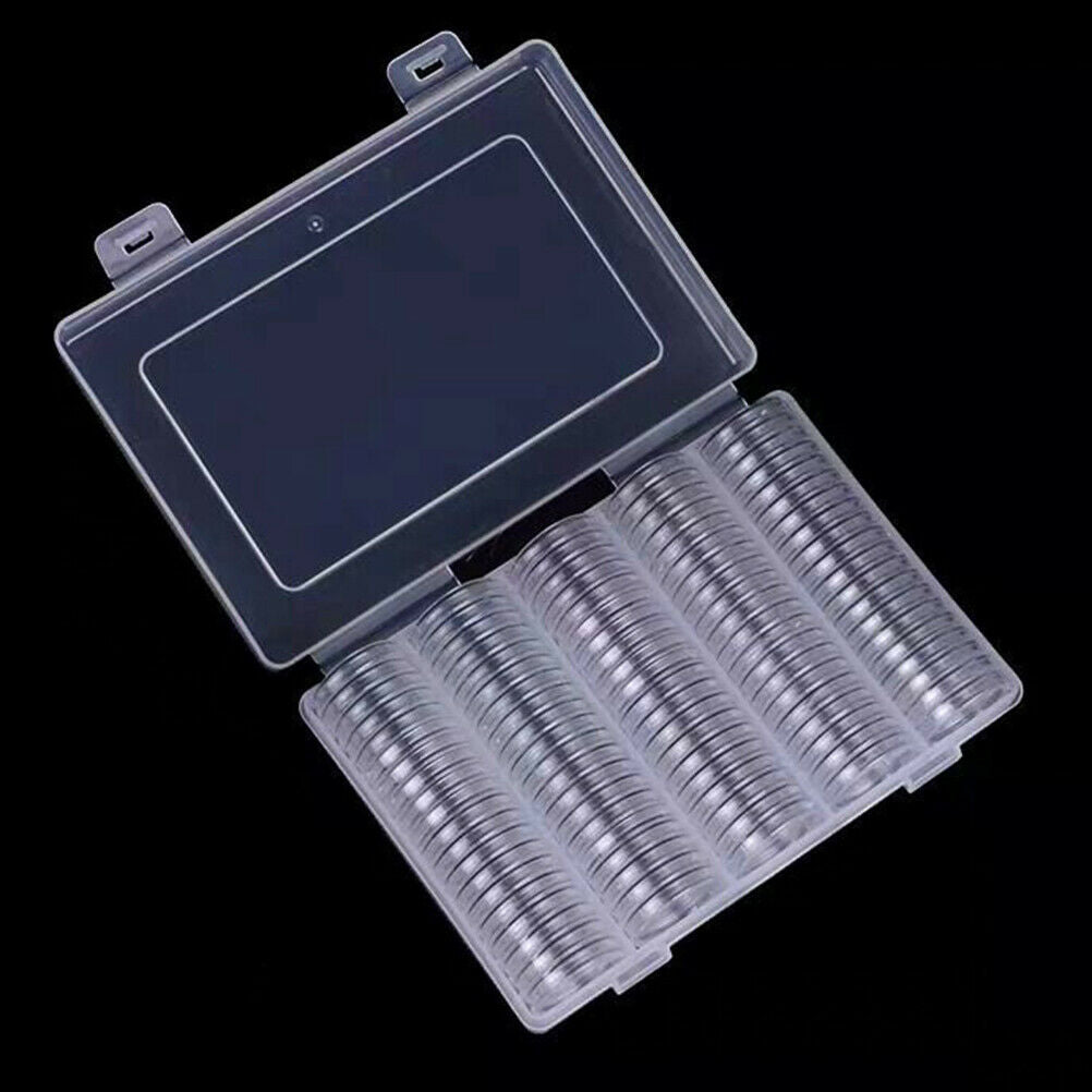 100Pcs 30mm Coin Capsule with Storage Organizer Box for Coin Collection Supplies
