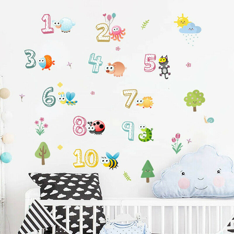 Cute Animals With Arabic Numbers Wall Stickers Nursery Mural Art Wall Dec.l8