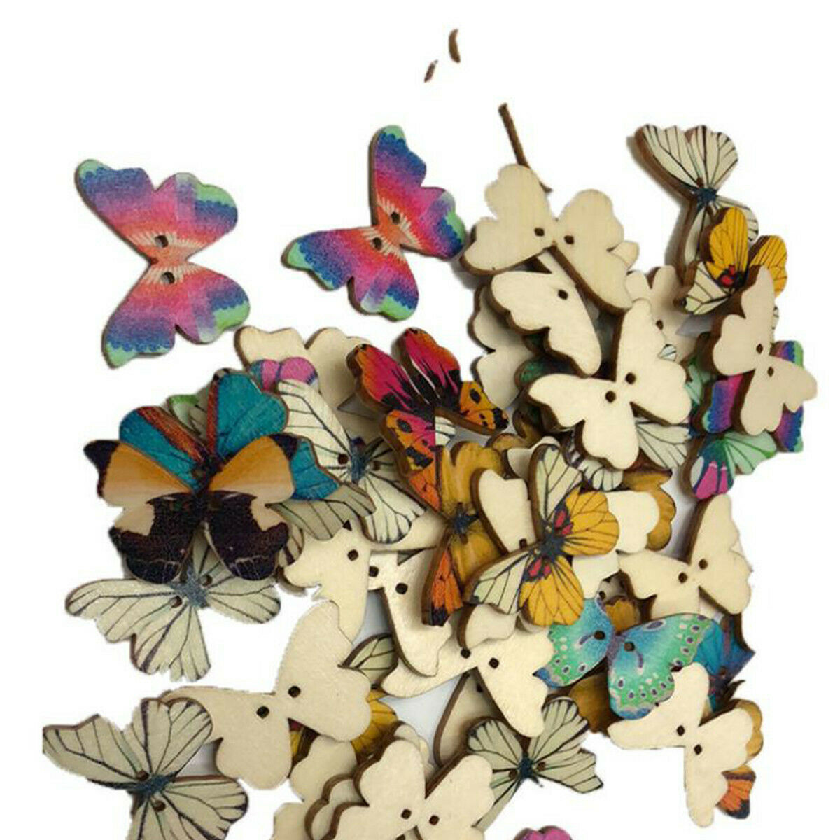50 Pcs Mixed Butterfly Wooden Button Sewing Scrapbooking Costume DIY Decor Craft