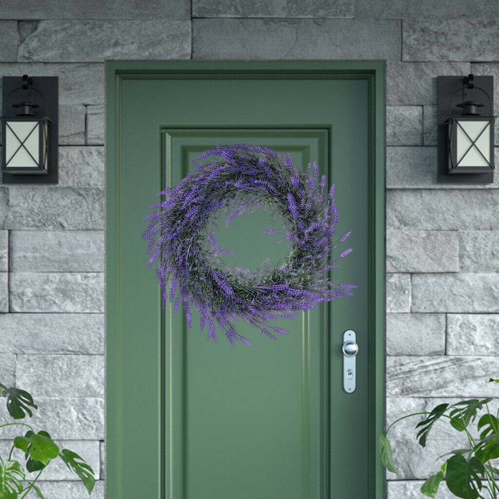15'' Artificial Lavender Wreath Greenery Garland Front Door Hang Home Decors
