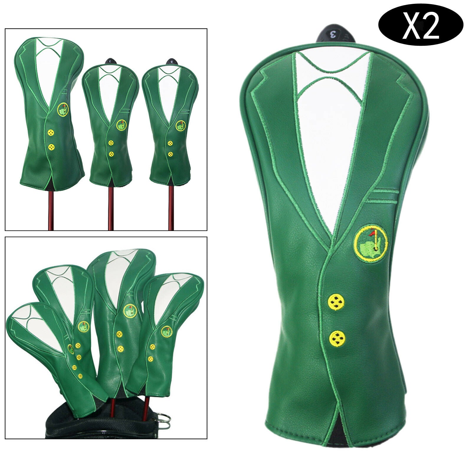2X Novelty Golf Wood Headcover PU Leather Green Drivers Covers Golfer Gift