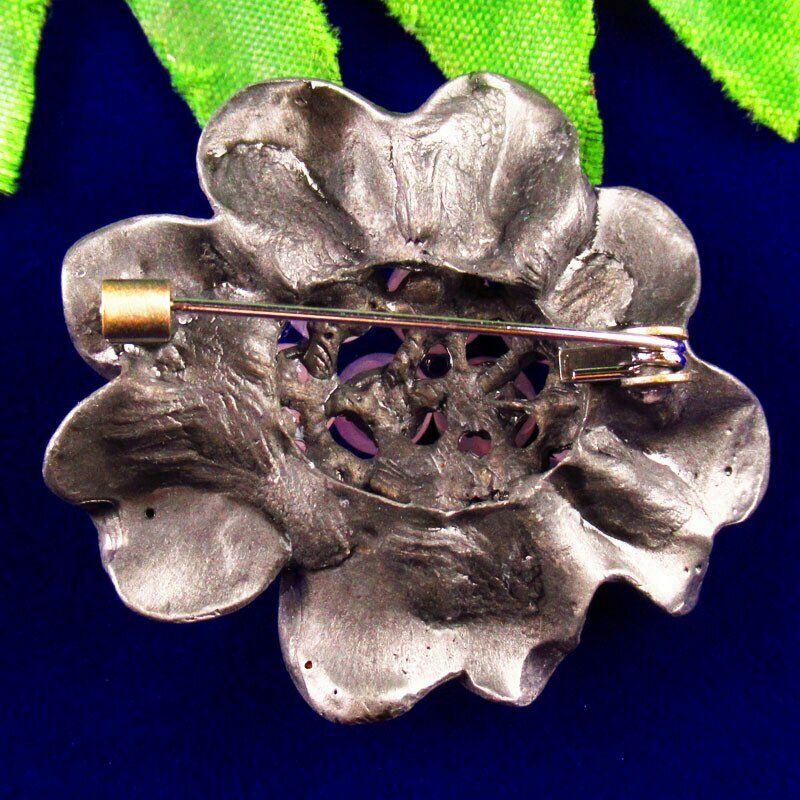 Natural Rose Quartz Beads Rhinestone Alloy Enamel Flower Pendant Brooch BL-80