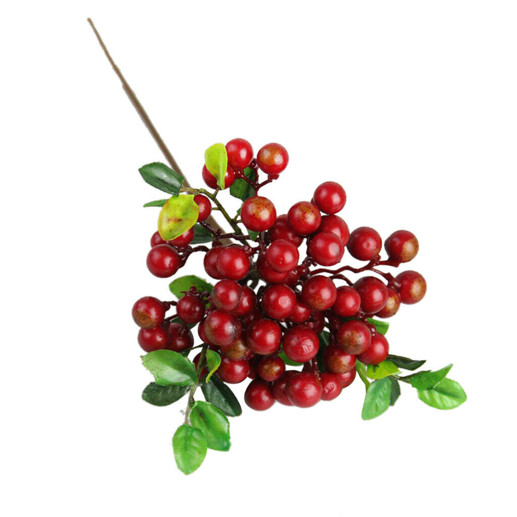 Artificial Plastic Plants Fruit Berries Branch Wedding Floral Decoration - Red