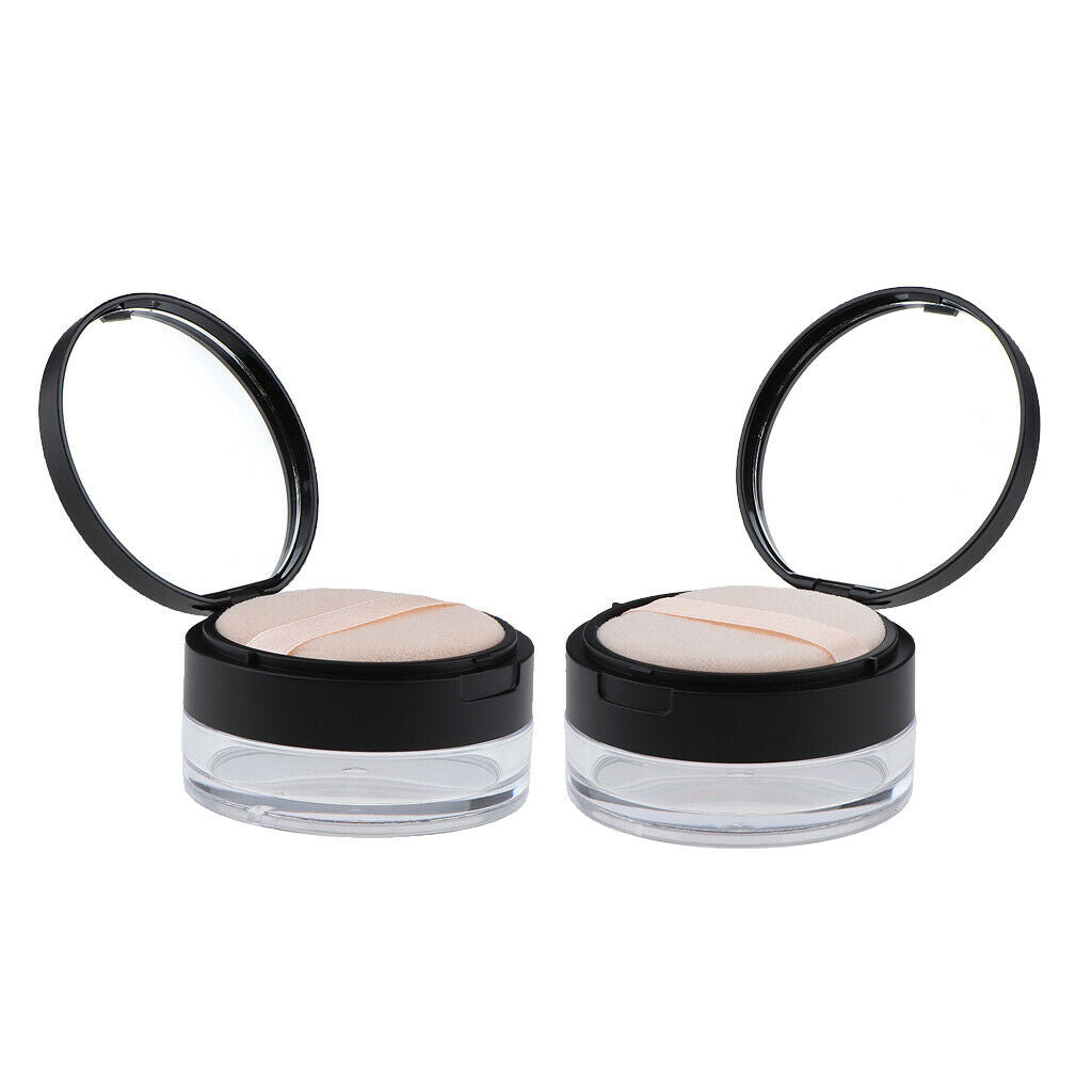 2x Round Face Powder Case with Mirror Travel Foundation Jar Cosmetic Box