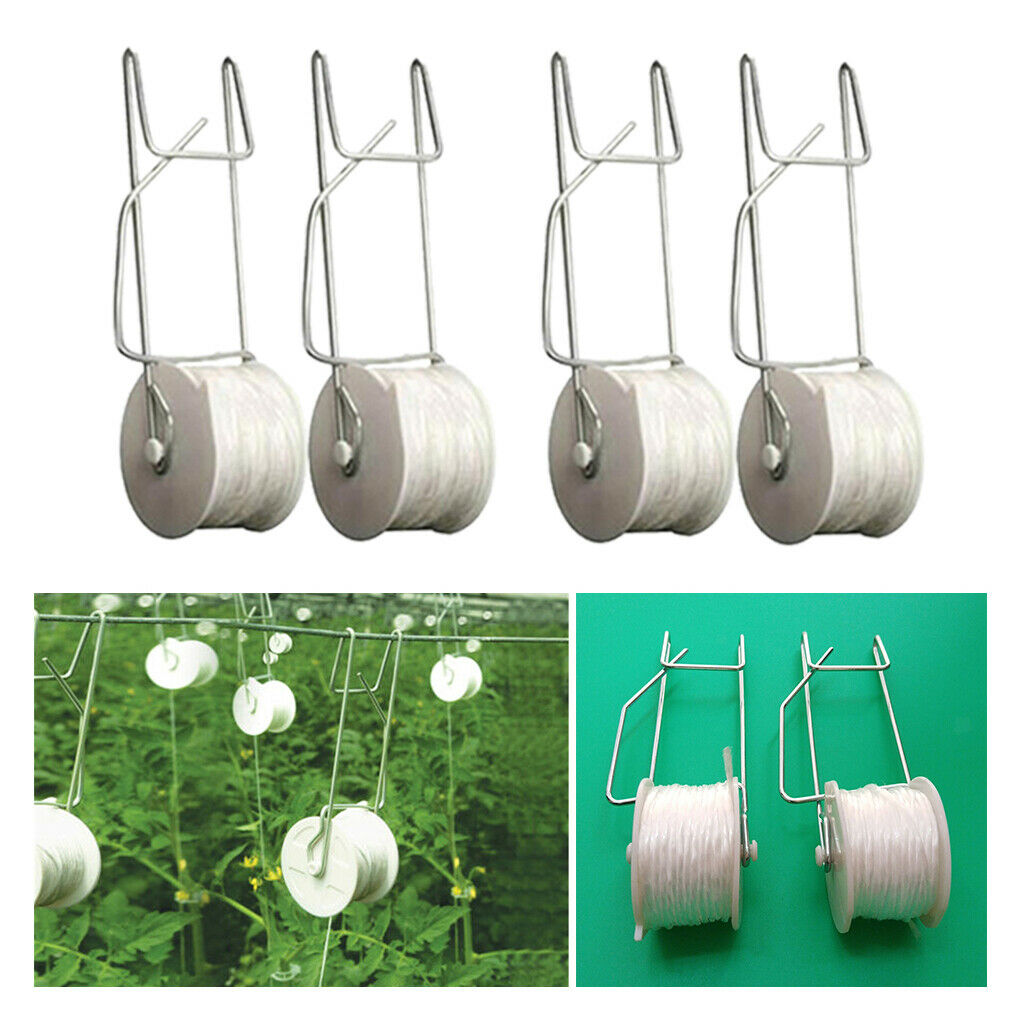 4x Garden Tomato Hooks Support Clips For Planting Fruit with 15m/49ft Rope