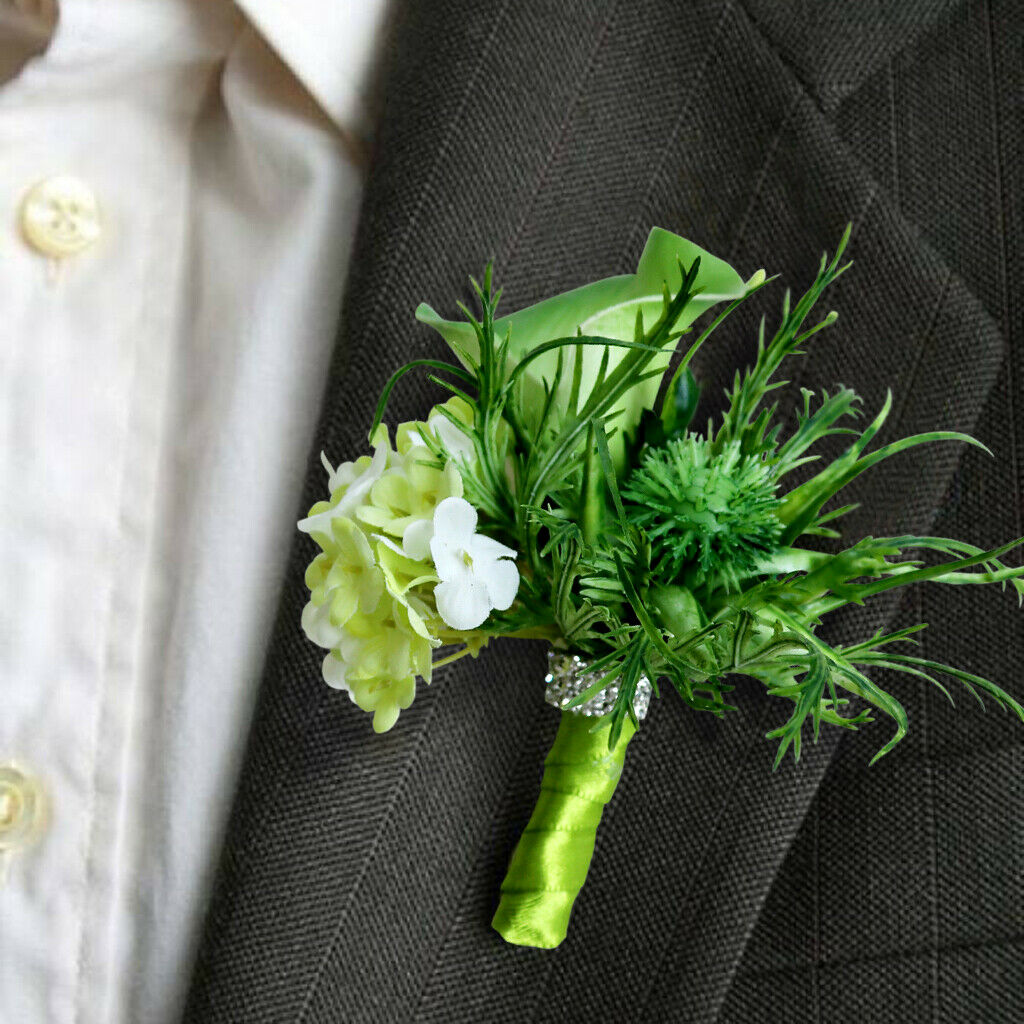 Wedding Bouquet Bridal Groom Boutonniere Brooch Party Flower Corsage Green