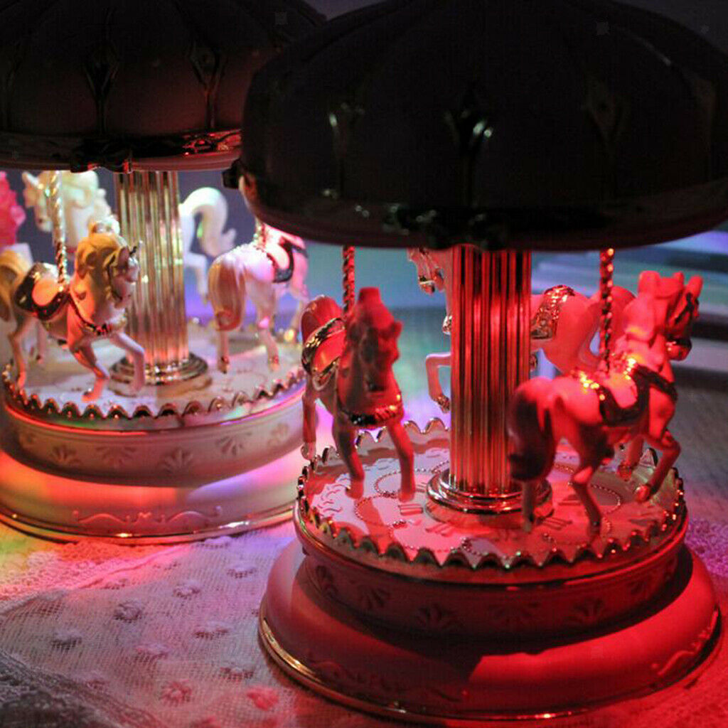 Carousel Music Box Spinning Horses Romantic Wedding Birthday Xmas Gift Pink