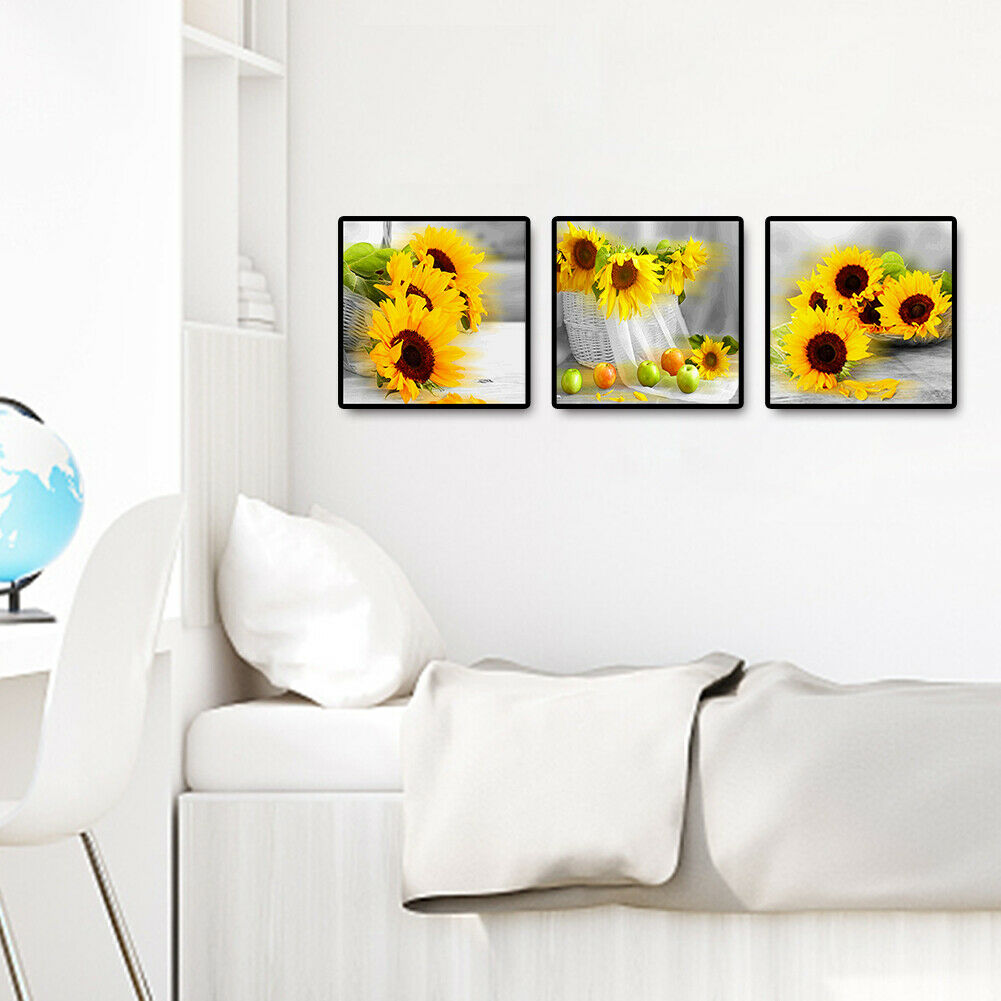 3pcs Sunflower 5D DIY Full Round Drill Diamond Painting Wall Art Picture  @