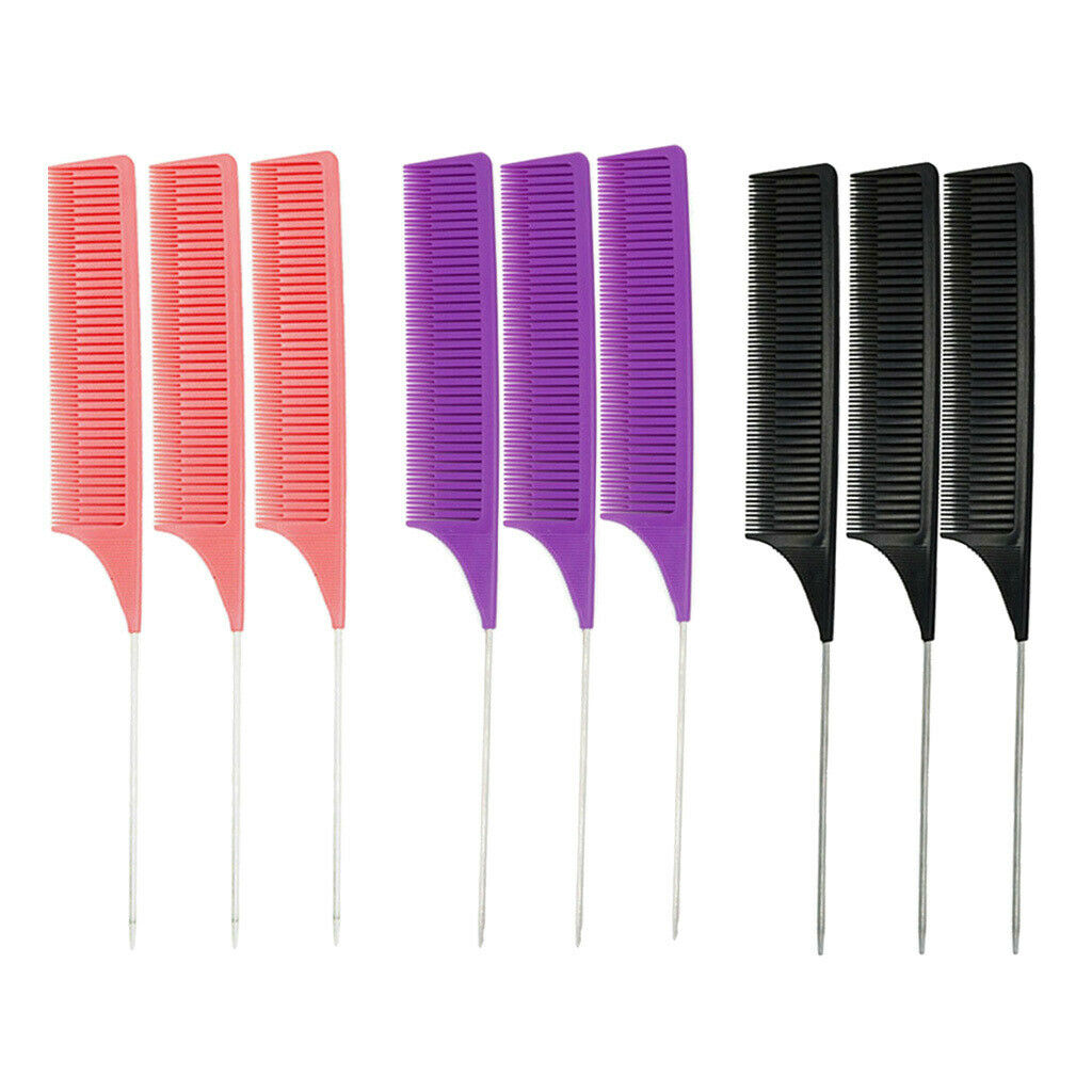 9Pcs Sectioning Weaving Highlighting Foiling Hair Combs Salon Dyeing Comb