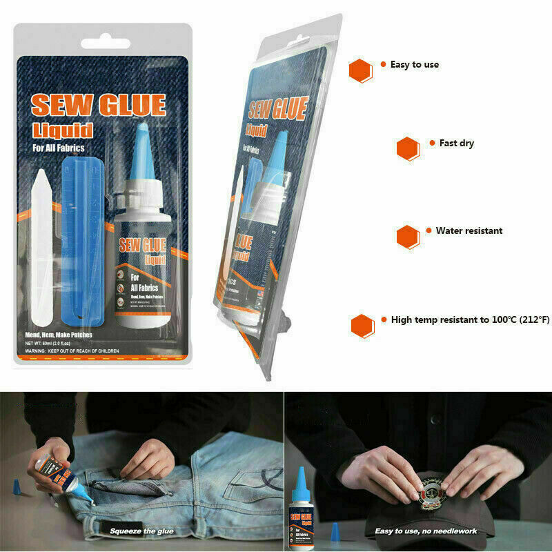 60ml Sew Fabric Glue Stitch Liquid Bonding Adhesive Repair Sewing Denim Leather