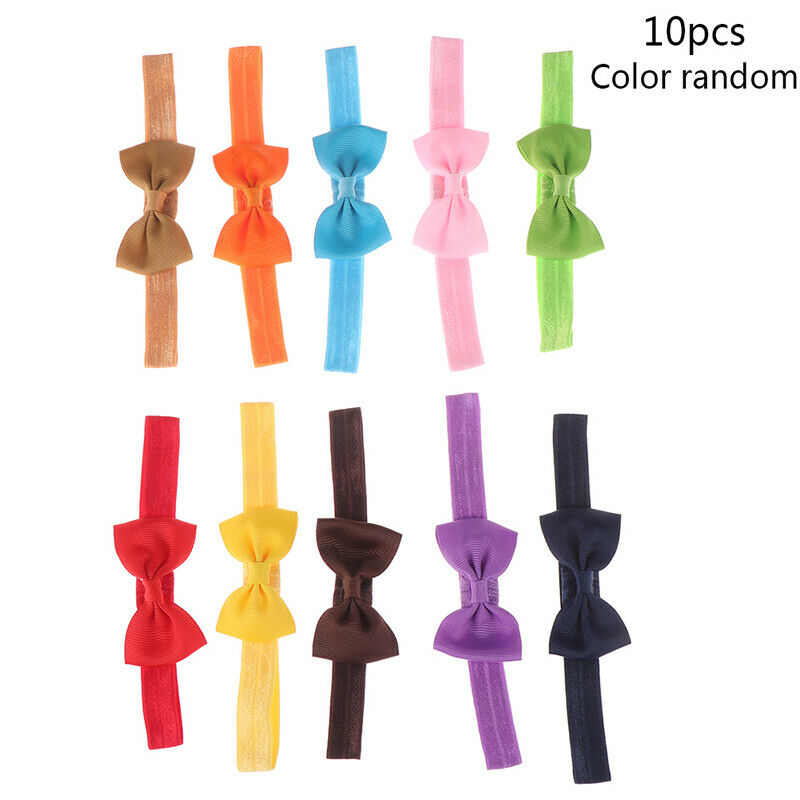 10pcs baby girls solid ribbon hair bow headbands big bow hair bands for toddl Ad
