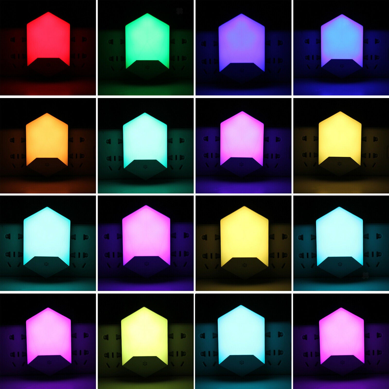 Decorative Plug in LED 16 Colors Night Light Lamp Energy Saving Auto On/Off
