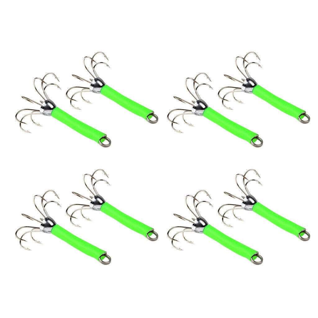 8Pcs Stainless Steel Fishing Lures Squid Jigs Hooks Umbrella-Shaped Green