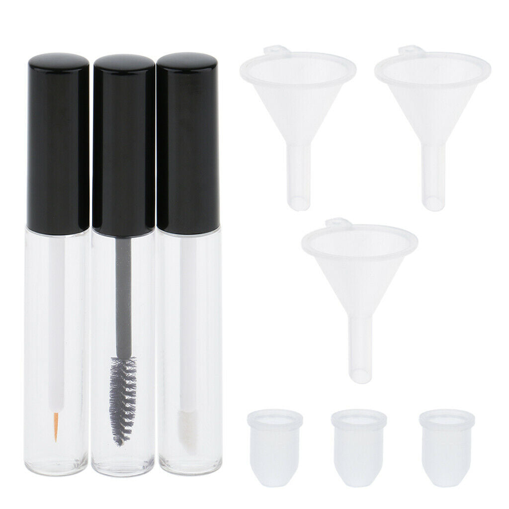 of 3 Mascara Growth Castor Oil Liquid Lip Gloss Eyeliner Tubes Vials 10ml