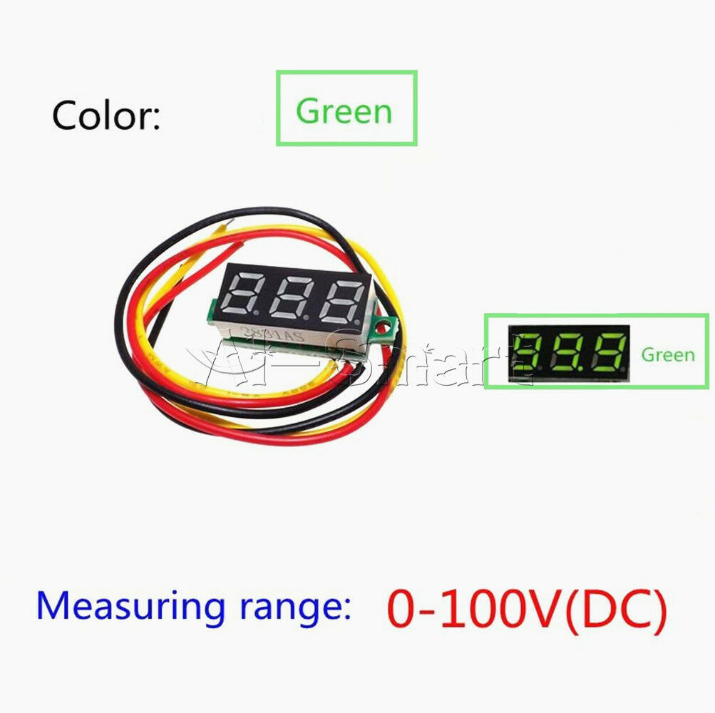 Green 0.28" LED DC 0-100V Voltmeter Digital Display Voltage VOLT METER 12V 24V