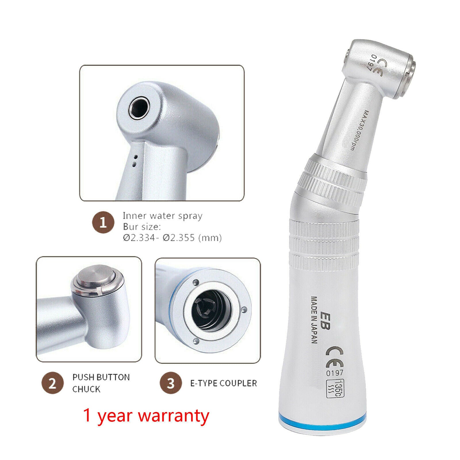 Dental Internal Inner Water Spray Push Button Contra Angle Low Speed Handpiece