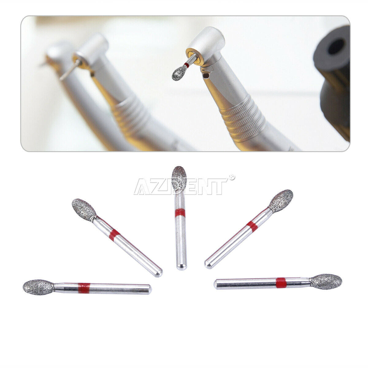 10pcs/Box AZDENT Dental Diamond Burs Football #379-023F Fine Red