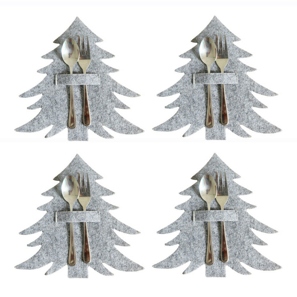 4Pcs Christmas Tree Cutlery Holder Felt Christmas Cutlery Bag Table Decorations