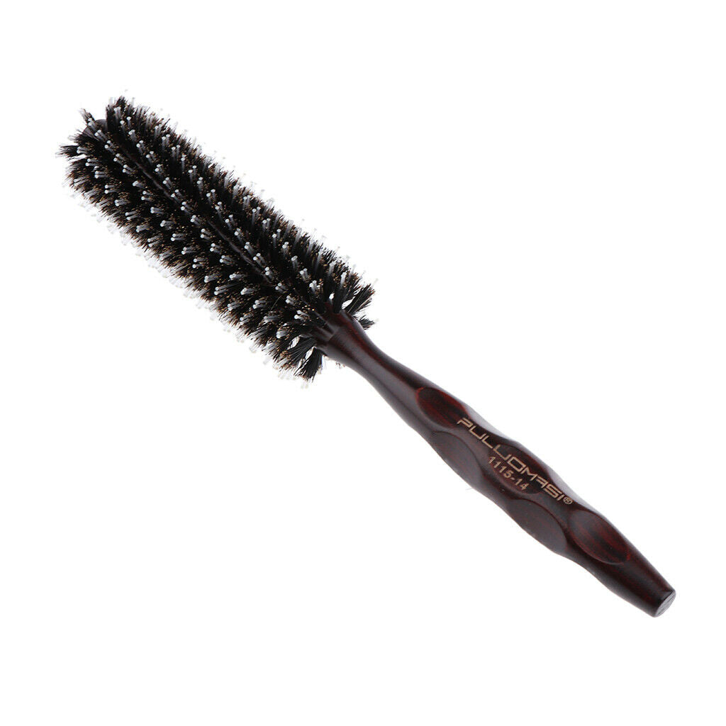 Round Anti-Static Wooden Barrel Hairbrush for Blow Drying Styling Curling S