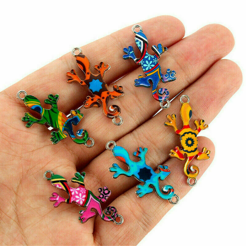 10x Mixed Color Lizard Gecko Connectors Charm Beads For Bracelet Jewelry Making~