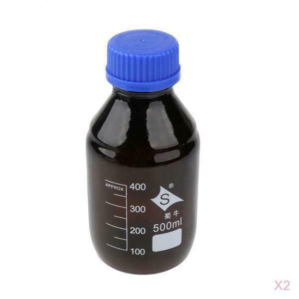 2 Pcs Graduated Round Glass Reagent Bottle With Scale Line Screw   500mL