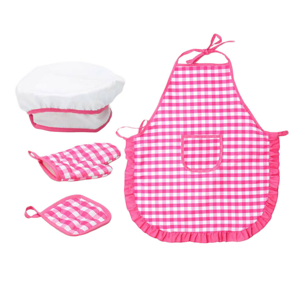 2 Set Kids Chef Hat and Apron Gloves Pot Pad Play Dress Costume Cooking