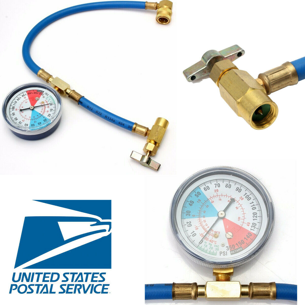 Car A/C R134A Refill Hose 72mm O.D. 43cm Length Metal Measuring Refrigerant Hose