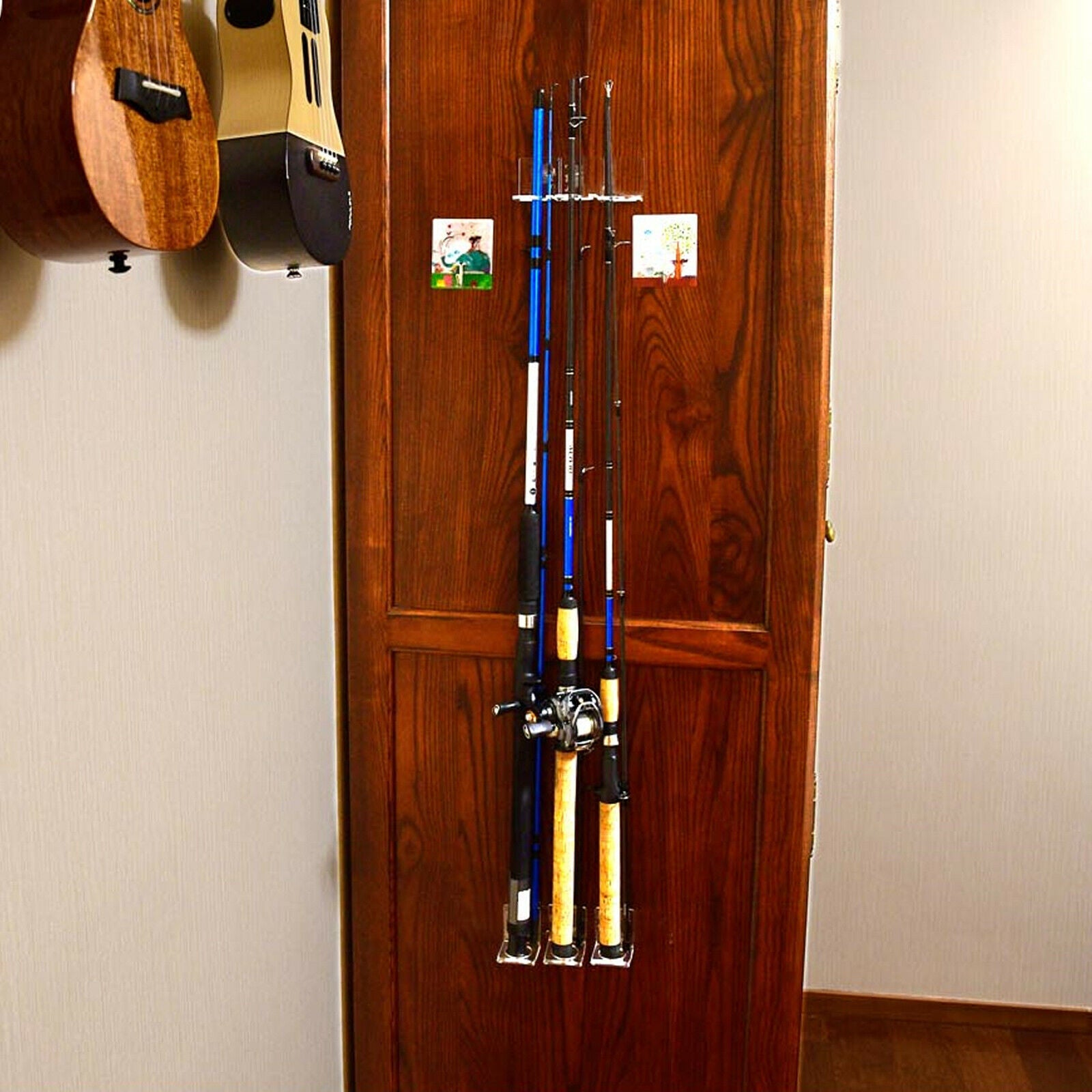 Clear Acrylic Fishing Rod Holder 3-Rod Pole Rack Vertical Wall Mounted