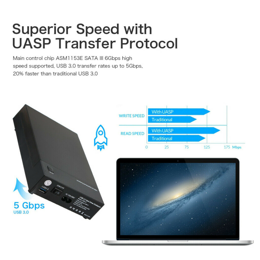 External Hard Drive Enclosure for 3.5 2.5 Inch SATA SSD HDD, USB 3.0 to SATA