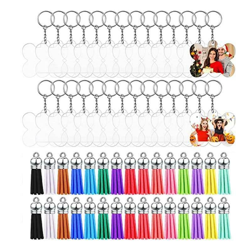 Acrylic Keychain Blanks Leather Tassels Key Chain Ring and 30 Jump Rings