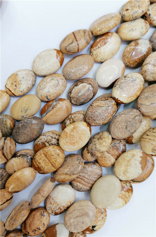 1 Strand 18x13x6mm Natural Brown Picture Jasper Oval Spacer Beads 15.5" HH8761